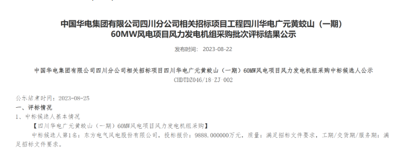 160MW！華電2個風電項目候選人公示